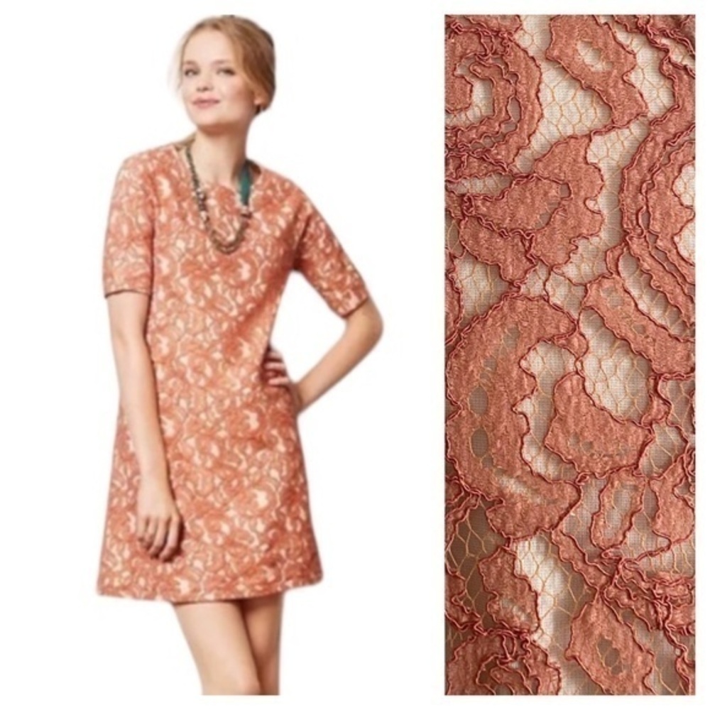 Anthropologie Paul & Joe Sister Orange Peach Cream Lace Bellini Shift Dress S